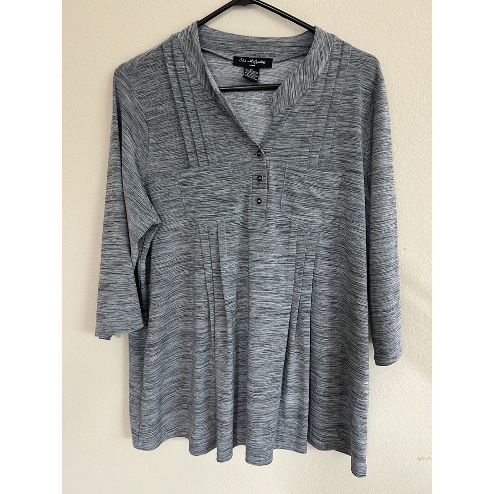 Elie McCarthy Womans Blouse Plus Size 2X grey 3/4 Sleeves